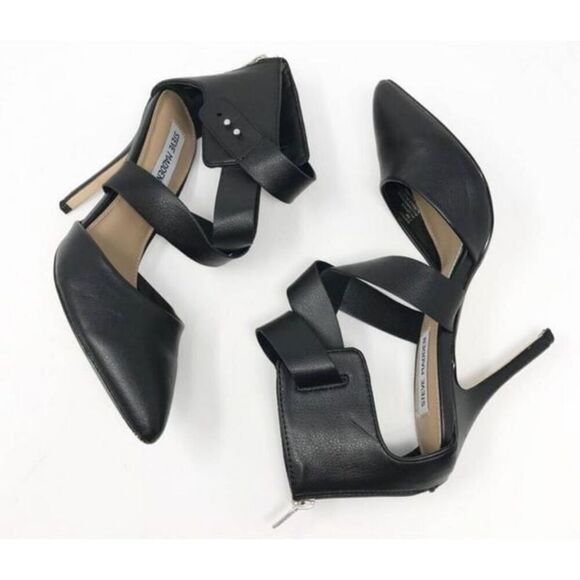Steve Madden Dupree Black Leather Strappy Pointed Toe Heels 9.5 - Picture 5 of 6